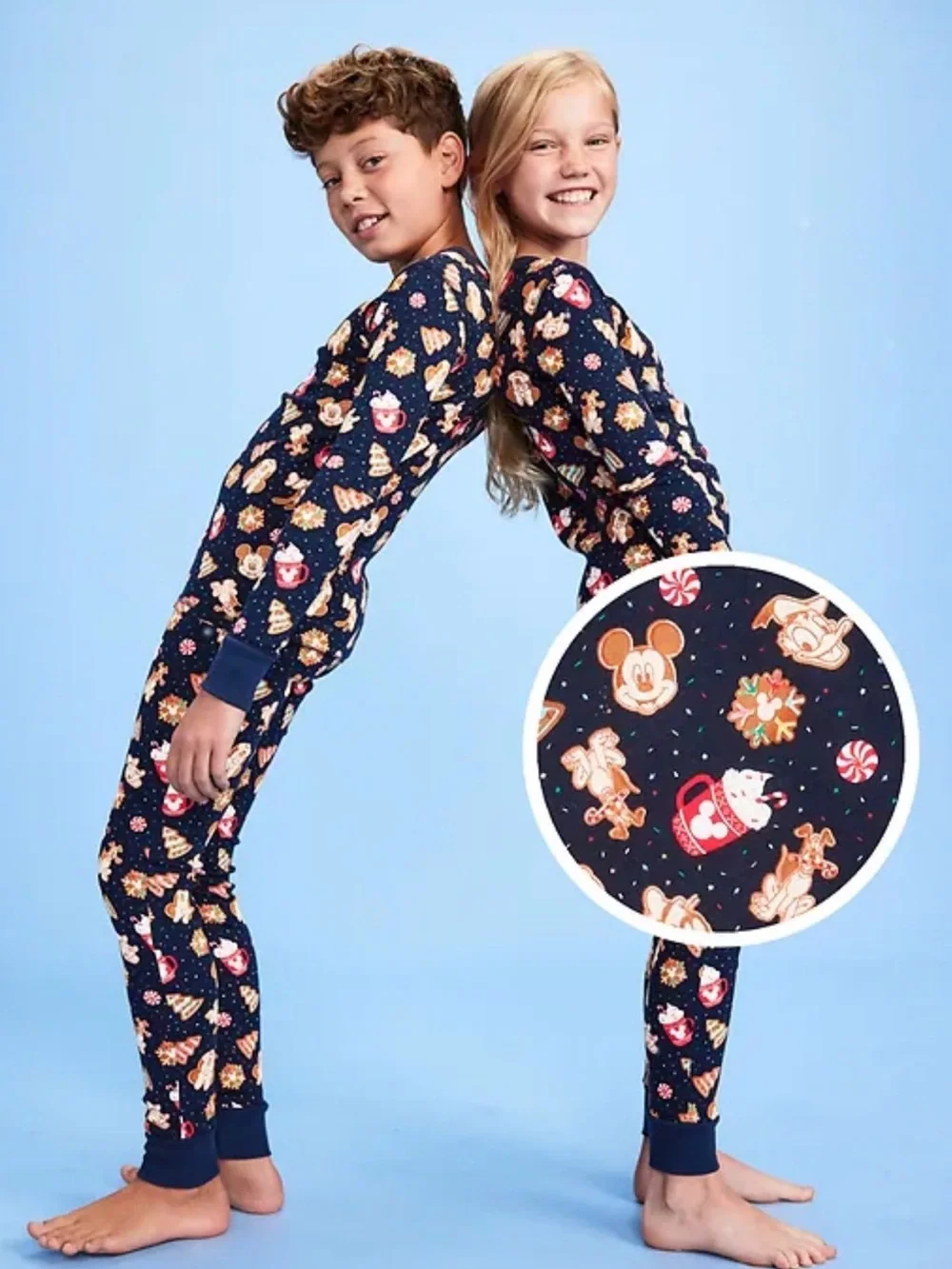 Old Navy Navy Holiday Character Kids Pajama Set with Gingerbread & Tree Prints